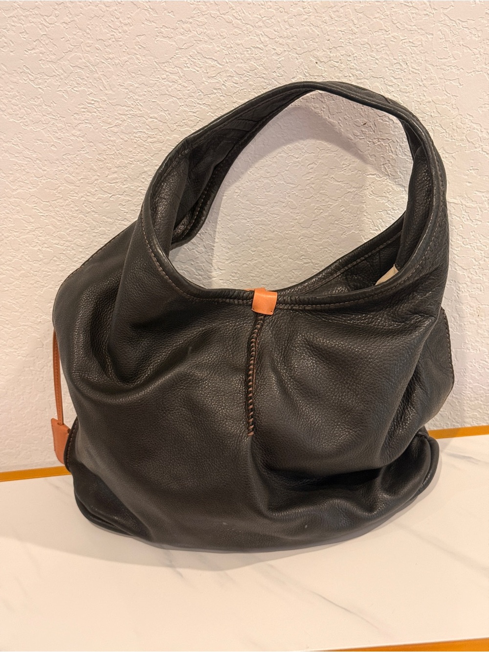 UGG Black Leather Hobo Bag with Brown Accent